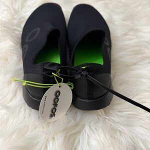 OOFOS Black Slip-On Shoes with Green Interior